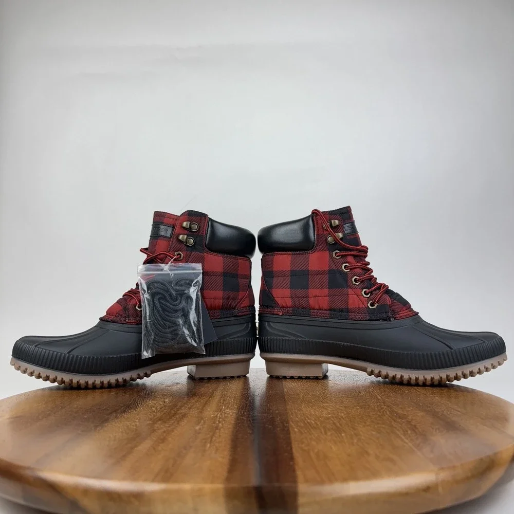 New Mens Tommy Hilfiger Colins Red Plaid Waterproof Duck Boots Size 7 M NIB